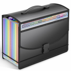 Vanulee File Organiser Document Organiser Box File Folders,12 Pockets Expanding File Folder,Concertina Files for Paperwork A4,Expandable Filing Folder with Handle for Paper Bill Receipt Storage