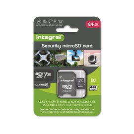 Integral Micro SD Security Card 64GB for Dash-Cams, Home Cams, CCTV, Body Cams and Drones. Extended lifetime and reliable recording time after time with High Endurance