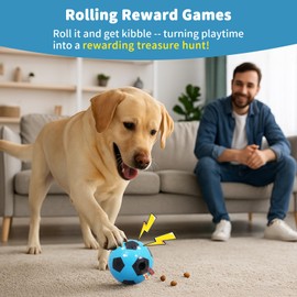 JoyBruko Interactive Dog Toys Treat Dispensers - Giggle Squeaky Dog Soccer Ball Rewards Puzzle to Keep Them Busy, Mental Stimulation Enrichment Food Dispensing for Small Medium Large Breeds, Blue