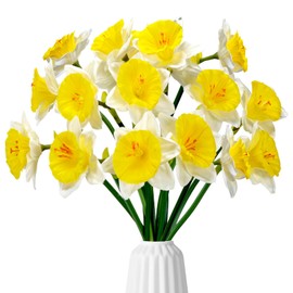 MHMJON 15PCS Artificial Daffodils Flowers Fake Daffodils White Silk Flowers with Stems Floral Arrangement for Home Wedding Indoor Summer Party Decor (15.74")