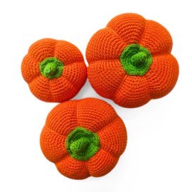 Decorative Crochet Pumpkins – Handmade Plush Pumpkin Set of 3 – Tabletop or Shelf Decor – Soft Knit Yarn – Orange Tiered Fall Decoration