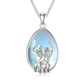ROMANTICWORK Sister Necklace Sterling Silver Always My Sister Forever My Friend Friendship Pendant Necklace Jewellery Birthday Gifts for Women Girls Sister Friends, Sterling Silver, Moonstone
