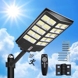 UNDADE 3200W Solar Street Lights Outdoor, 320000LM Solar Parking Lot Lights-6500K Dusk to Dawn Solar Street Light with Remote Control Motion Sensor Solar Led Lamp for Street,Yard,Playground