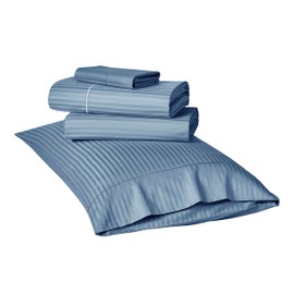kathy ireland 500 Thread Count Damask Stripe 3 pcs Sheet Set with Optifit, Classic Blue - Twin