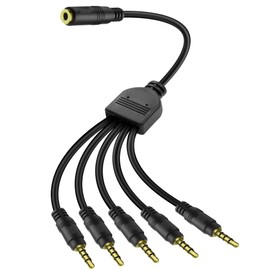 MEIRIYFA 3.5mm Headset Splitter Cable 1/8" 4-Pole/3-Rings TRRS 1 Female to 5 Male Stereo Jack Audio AUX Headphone Splitter Cable 1 Input 5 Output Headphone Headset Extender Cord-50CM
