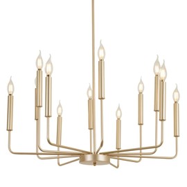 Qamra Modern Farmhouse Gold Chandelier for Dining Room, 12-Light Rustic Candle Chandelier Light Fixture, Industrial Hanging Chandeliers Lighting for Living Room, Kitchen, Staircase, Entryway, Foyer