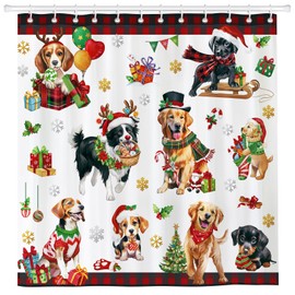 Arquiel Shower Curtain Christmas Dog Washable 182 x 182 cm Polyester Bathroom Curtain Decor for Bathroom Shower Bathroom with 12 Eyelets and Rings
