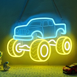 YuanDian Monster Truck Neon Sign, Neon Lights for Bedroom Gamer Room Wall Decor, Gift Ideas for Teen Boys Nephew Son Grandson