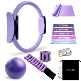Pilates Ring Set with Pilates Ring and Weights, Pilates Equipment for Home Workouts, Pilates Starter Kit for Women, Pilates Accessories Kit, Pilates Ball Kit, Kit de Pilates en Casa (Purple)
