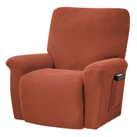 MIFXIN Recliner Cover Stretch Reclining Sofa Slipcover 4 Piece Soft Elastic Couch Covers for 1 Seat Recliner Anti-Slip Washable Furniture Protector (Jacquard Terracotta)