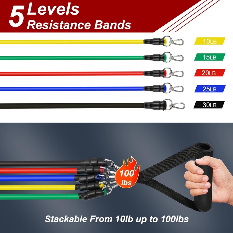 MR.TIMELAG 5 Pack Exercise Resistance Bands with Handles, 4.5-45 kg