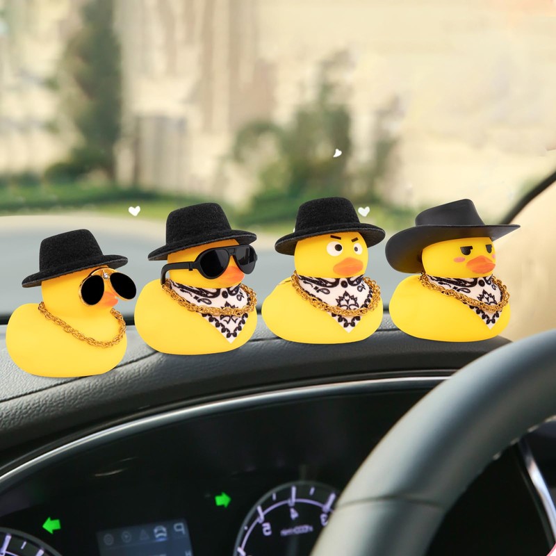 wonuu Car Accessory, Yellow Rubber Duck Decoration with Sun Hat,