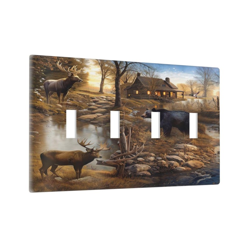 Wpshijia Bear Moose Lodge Woodland 4 Gang Decorative light switch