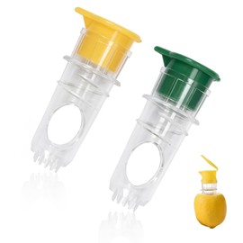 KLEHOPE Lemon Squeezer Small, 2 Pieces Lime Squeezer, Manual Citrus Juicer with Pourer, Yellow and Green, for Lemons, Mandarins, Oranges