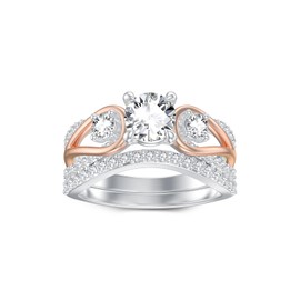 Molioaki Women's Engagement Ring 1CT Round Cut Cubic Zirconia Rings Silver 925 Engagement Ring with Three Stones Wedding Ring with Gift Box Engagement Wedding Gift, Non-precious metal, Cubic Zirconia