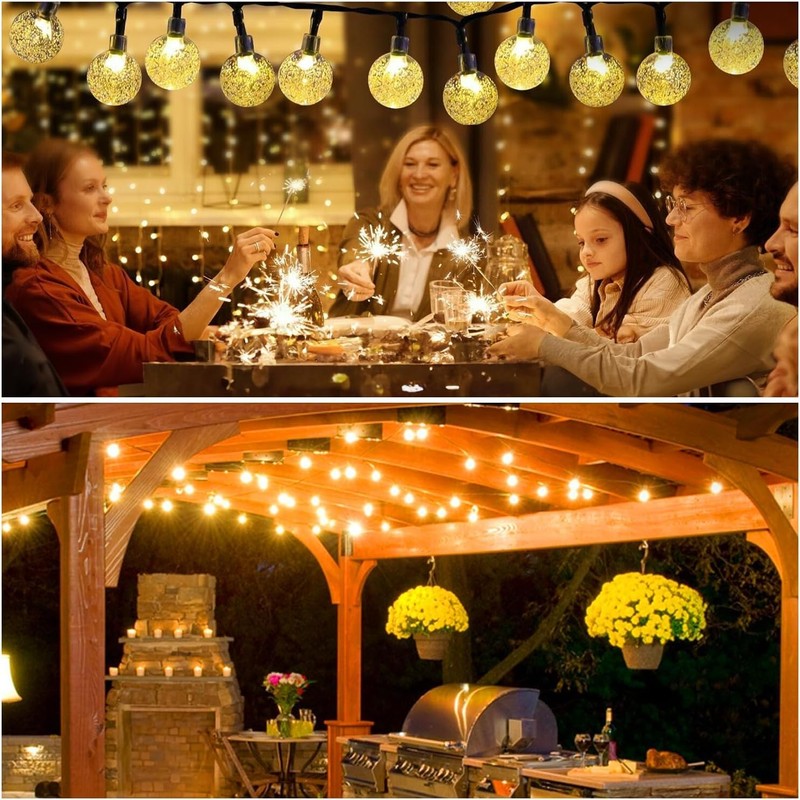 Suyoo Solar-Lichterkette für Außen, 12M 100 LED Kristall Globe Lichter,