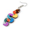 Multicoloured Wooden Snake Drop Earrings/70mm Total Length