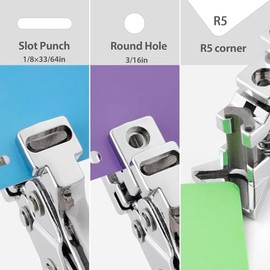 3 en 1 Perforadora de Insignias y Ranuras, Perforadora de Tarjetas Manual de Alta Resistencia para Material PVC, Tarjetas de Negocio, Papel y Cartulin