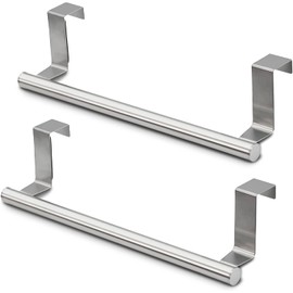 2 Pcs The Door Towel Rack,Stainless Steel Kitchen Towel Holder,for Universal Fit on Over Kitchen Bathroom Cupboard Cupboard Doors (Sliver)