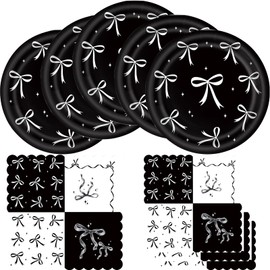 Black White Bow Birthday Party Supplies, Include 20 Plates and 20 Napkins, Black White Bow Theme Birthday Party Decorations for Girl Bachelorette Bridal Engagement Baby Shower