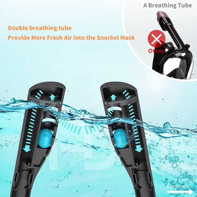 Snorkeling Mask Double Tube Silicone Full Drying Diving Mask Adults