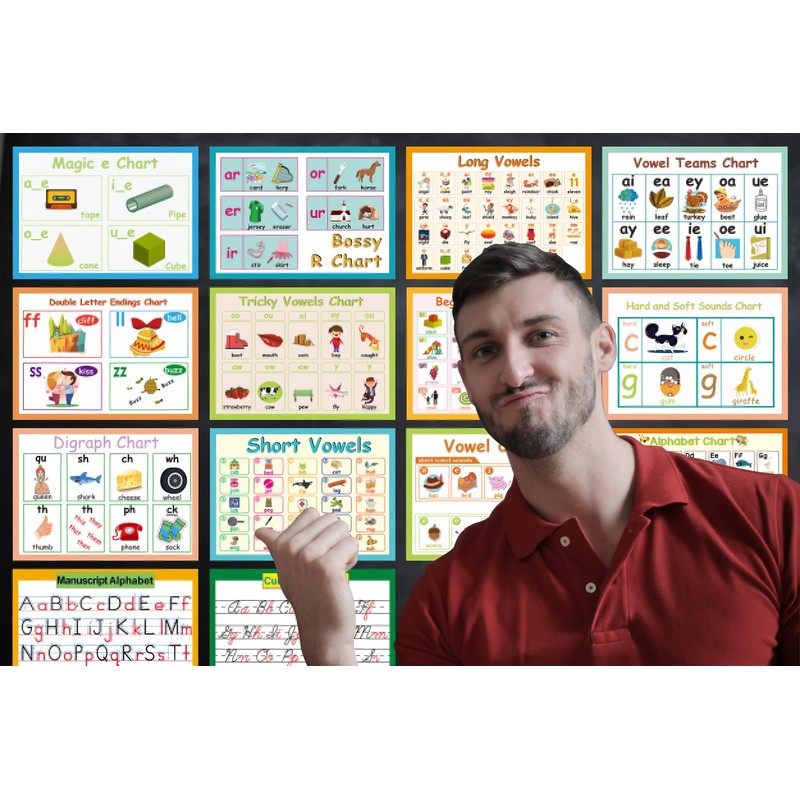 YIYEE 14 Laminating Nursery English Phonics Posters for Classrooms |