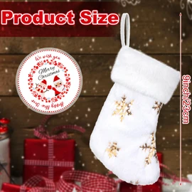 Glimin 12 Pcs 9 Inch Mini Christmas Stockings Bulk Faux Fur Small Plush Christmas Stockings with Glitter Snowflake for Family Xmas Holiday Party Hanging Decoration Decor Gift(White, Gold)