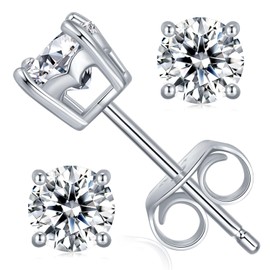 CG&KYGG Moissanite Stud Earrings for Men Women, 18K White Gold Plated S925 Sterling Silver Hypoallergenic Jewelry Gift, 0.6-2ct Round Cut D Color VVS1 Clarity Lab Created Diamond Earring(5mm)