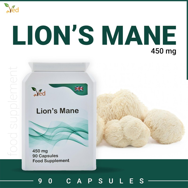 Ved Lion’s Mane Supplement 450mg, Lion's Mane Mushroom 15:1 Extract