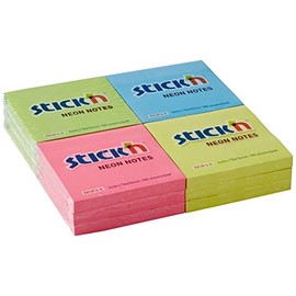 Stick N 21332 Sticky Note 76x76mm Neon - Assorted Colour (Pack of 12)