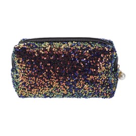 VOCOSTE 1 Pc Women Sparkly Sequin Makeup Bag for Business Travel Vacation Mixed Blue