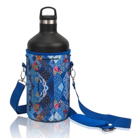 Made Easy Kit Neoprene Water Bottle Carrier Holder with Adjustable Shoulder Strap for Insulating & Carrying Water Container Canteen Flask Available in 5 Sizes (Blue Abstract, XL (64oz))