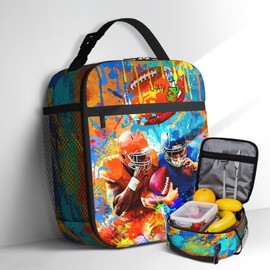 Nebcog Boys Lunch Box for School Insulated Football Lunch Bag for Kid Boys Girls Teen Bento Boxes to School Office Picnic Travel Hiking Lunchbag Waterproof Leakproof with Adjustable Shoulder Strap