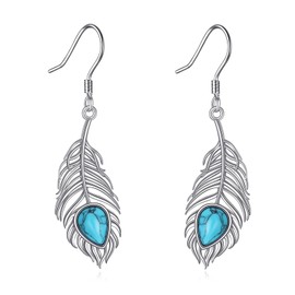 Bohemian Feather Dangle Earrings for Women 925 Sterling Silver Turquoise Feather Jewelry Western Gifts
