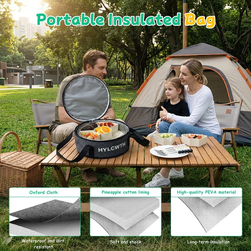 Divided Serving Tray with Lid and Handle, Rounded Snackle Box