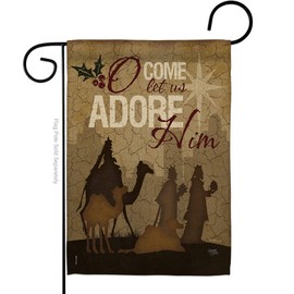 Let Us Adore Him Nativity Tapestry Christmas Gifts Breeze Decor House Small Flag Feliz Navida Room Indoor Holy Night Wall Patio Porch Lawn Garden Merry Xmas Banner Outdoor Yard Decorations Made In USA