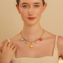 Winssigma Delicate Seashell Charms Stainless Steel Necklace for Women, Gold Chain with Tropical Fish, Starfish, Conch Cute Summber Beach Jewelry(Starfish)