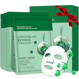 IREV Paquete De 10 Mascarillas De Colgeno, Mascarillas Faciales Cuidado De La Piel Con Coenzima Q10 Retinol Mascarillas Faciales Anti Envejecimiento  