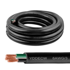 YDDECW 10ft 6/3 6 AWG Portable Power Cable (3 Conductor) - SOOW 600V 6 Gauge Electric Wire for Motor Leads, Portable Lights, Battery Chargers and Machinery - 3 Conductor - 10 Feet Electrical Cord