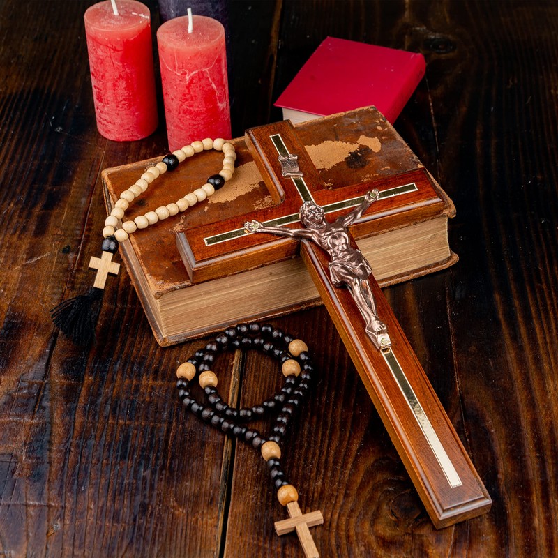 Woodvio - Handmade wooden wall cross, traditional Catholic crucifix