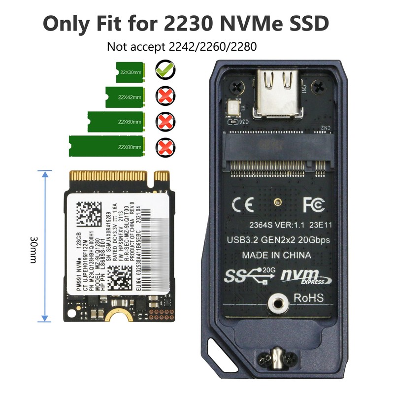 RIITOP M.2 NVMe SSD Enclosure 20Gbps, NVMe to USB3.2 Gen2X2