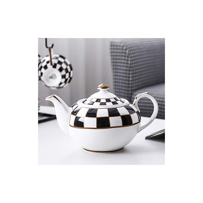 Porlien Checker Pattern 17-Piece Tea Set for 6 with Teapot,