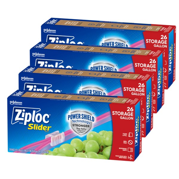 Ziploc Gallon Food Storage Slider Bags, Power Shield Technology for