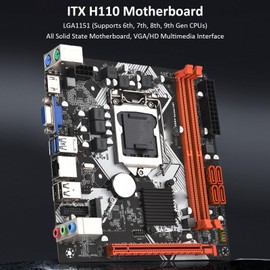 H110 ITX Motherboard for PC Desktop, LGA 1151 Motherboard, Support CPU 6 89 Generation, 2xDDR4, 4xSATA3.0, M.2 Nvme 2280, PCIE3.0 X16, Motherboard for Office Home