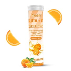 Premium Glutathione 500mg & Vitamin C 500mg Effervescent Tablets - Orange Flavour, Skin Brightening & Antioxidant Supplement, Vegan, Non-GMO - 20 Tablets by Ayaani