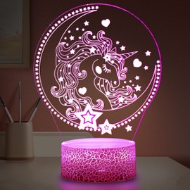 3D Illusion Unicorn Night Light - with auto-Off Timer Function 3D Lamp for Kids Room, 16 Colors & Flashing Modes with Remote Control Opreated Dimmable Christmas Birthday Gifts for Boys Girls