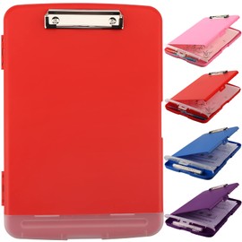 Clipboard with Storage, Nursing Clipboards with Pen Holder, Plastic Storage Clipboard with Low Profile Clip, Waterproof Clipboard Folder Side-Opening, for Office Writing Drawing Pad Clip (Red)