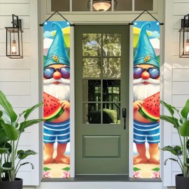 BlissYard 2pcs Welcome Summer Door Banner Hawaiian Beach Funny Gnome Porch Banners Sign Summer Sunshine Front Door Hanging Decor Banner for Seasonal Home Hawaii Tropical Party Outdoor Decorations