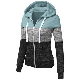 Newbestyle Hoodies for Women Color Block Hooded Sweatshirt Basic Zip-Up Jersey Jacket Long Sleeve Top with Pockets Plus Size B-Blue Green/Black X-Large