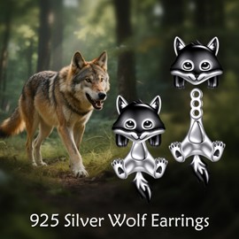 VONALA Wolf Earrings 925 Sterling Silver Wolf Jewelry for Women Animal Stud Earrings